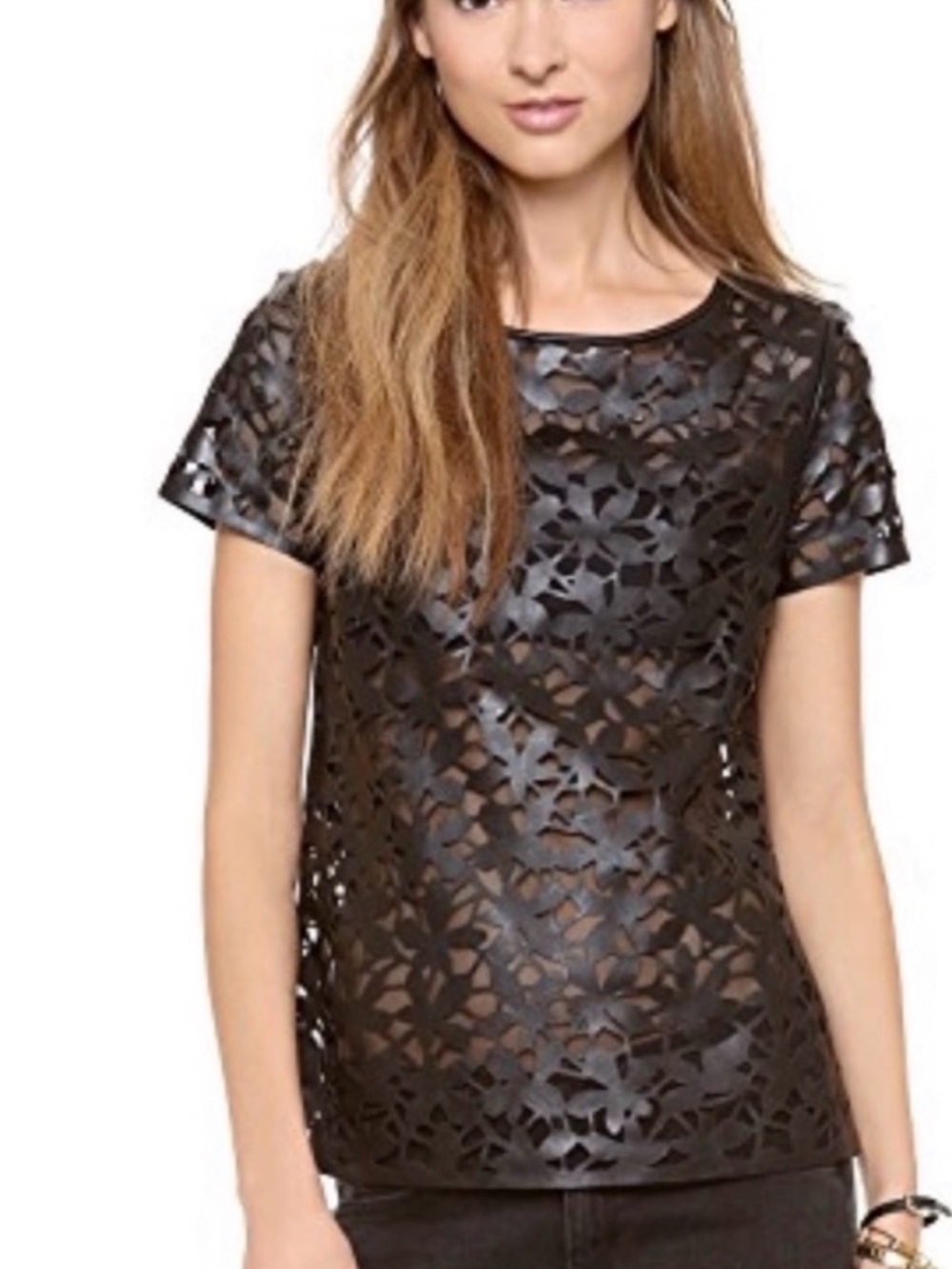 Diane Von Furstenburg Ora Laser Cut Black Leather Ret $598 Sz Med “AS IS”